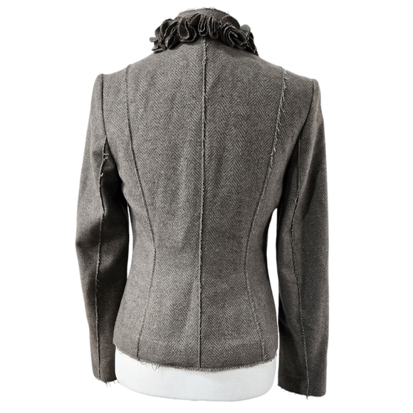 Banana Republic Wool Blend Brown Herringbone Applique Raw Seam Snap Blazer - Picture 2 of 10